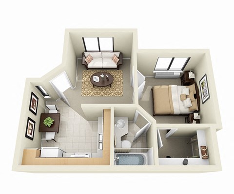 Floor plan for 1 bed, 1 bath, 424 sqft